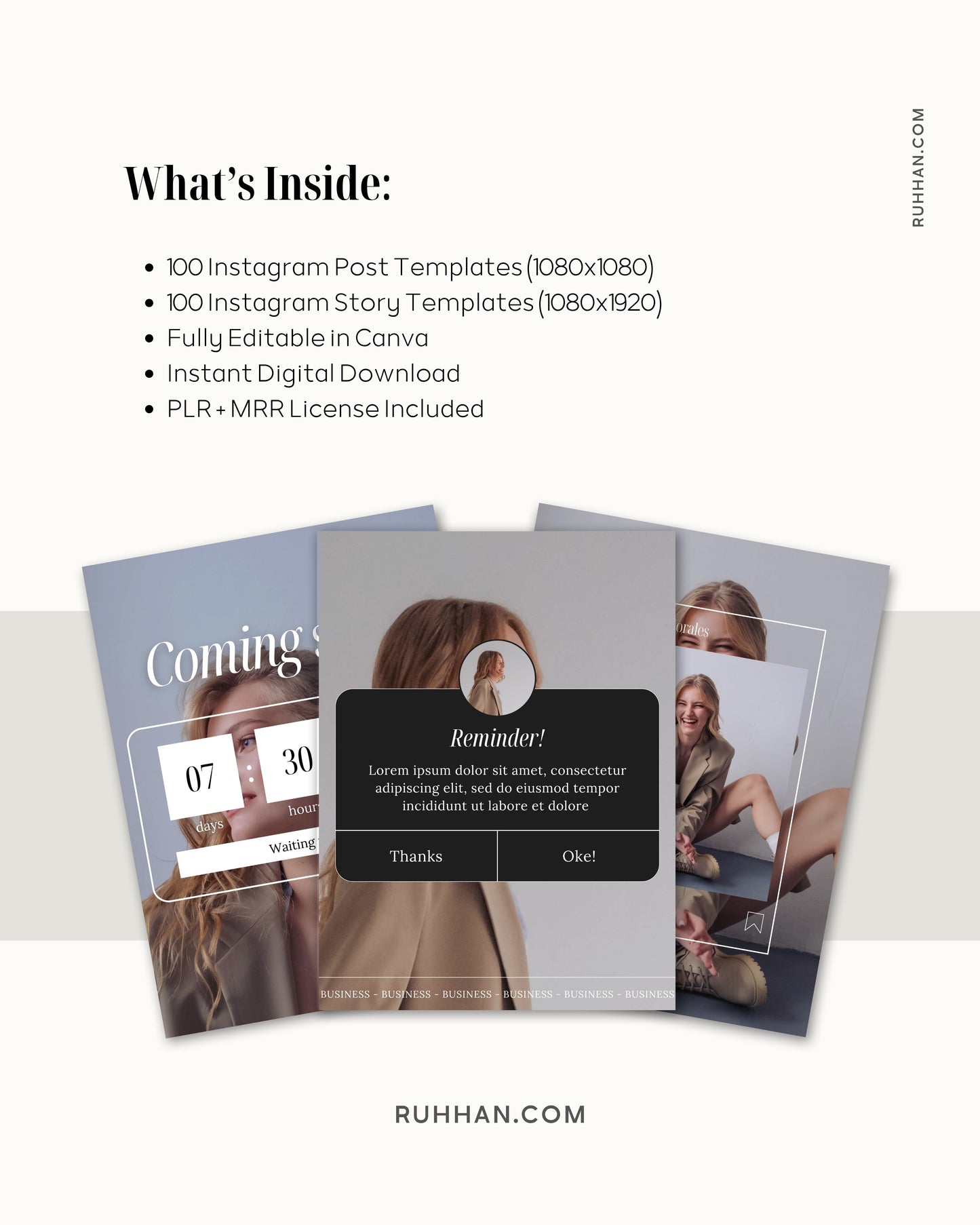 200 Instagram Post & Story Templates | PLR/MRR License | Editable Social Media Bundle