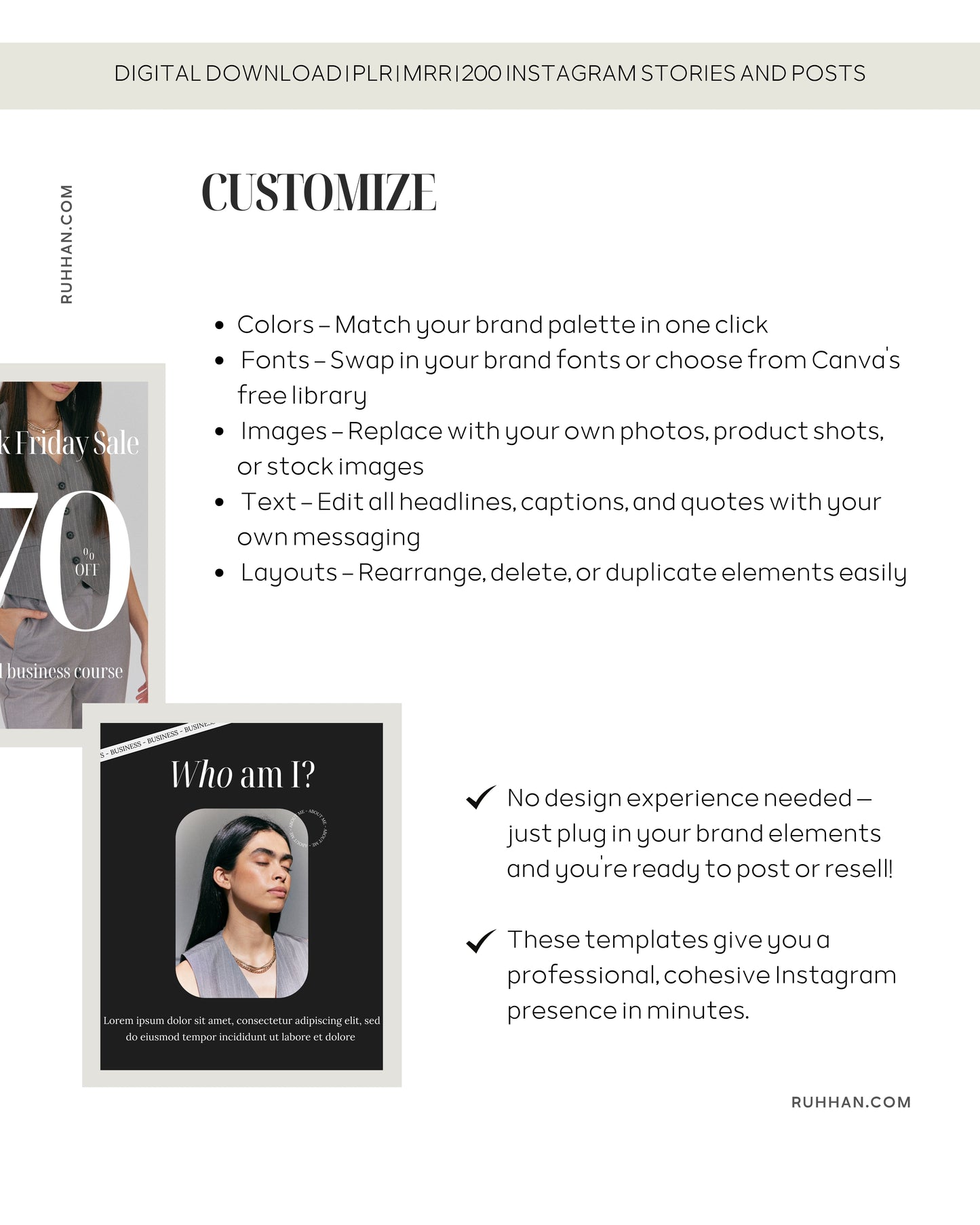 200 Instagram Post & Story Templates | PLR/MRR License | Editable Social Media Bundle